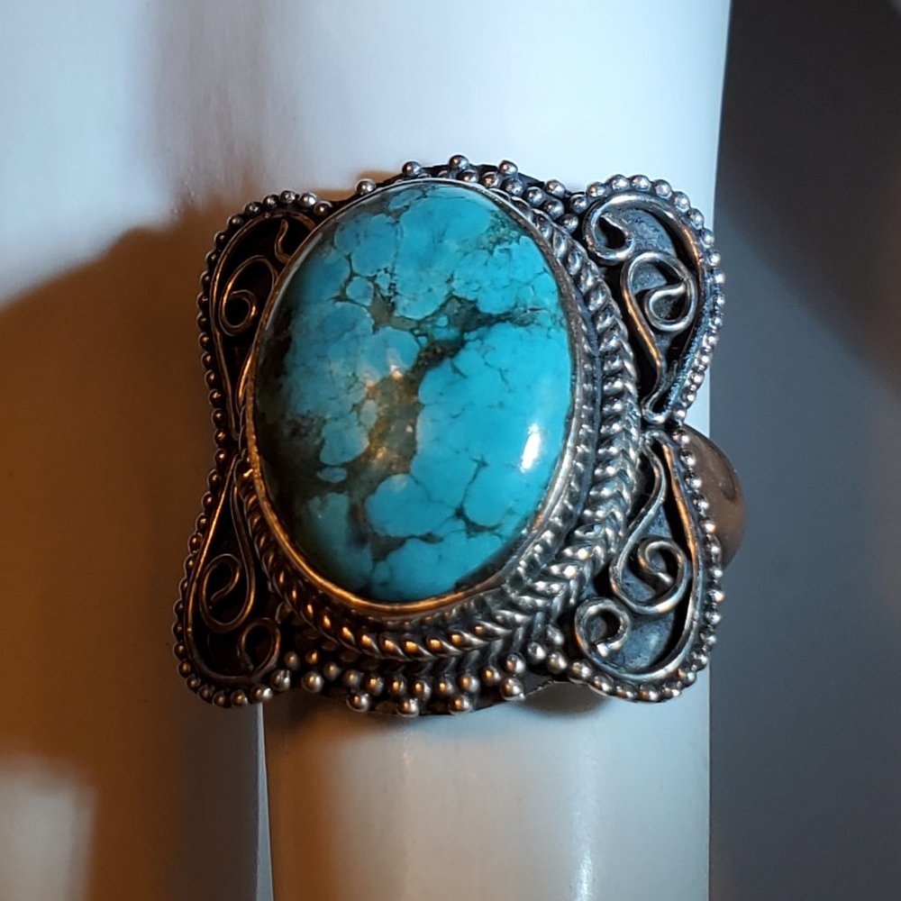 STERLING SILVER BLUE COPPER TURQUOISE RING